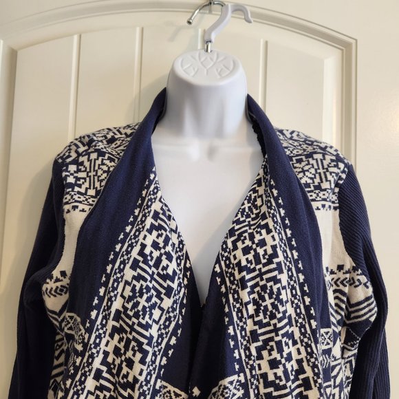 Lucky Brand Open Front Waterfall Sweater Blue/Beige - Picture 2 of 11